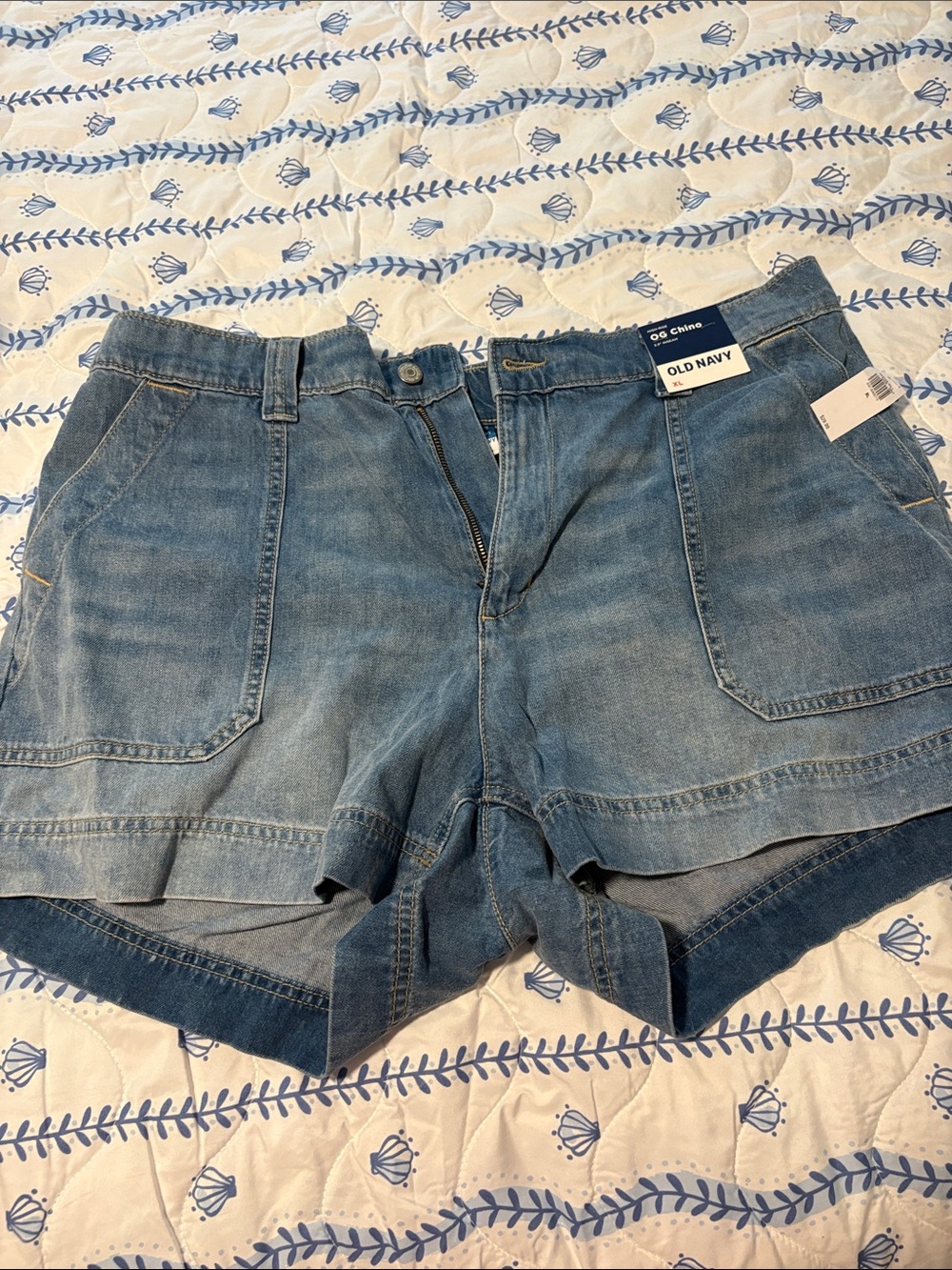 Old Navy Light Blue High-Rise OG Chino Denim Shorts